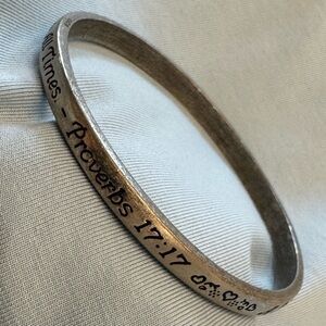 Pewter Bangle Bracelet - Proverbs 17:17 “A friend loves at all times.”